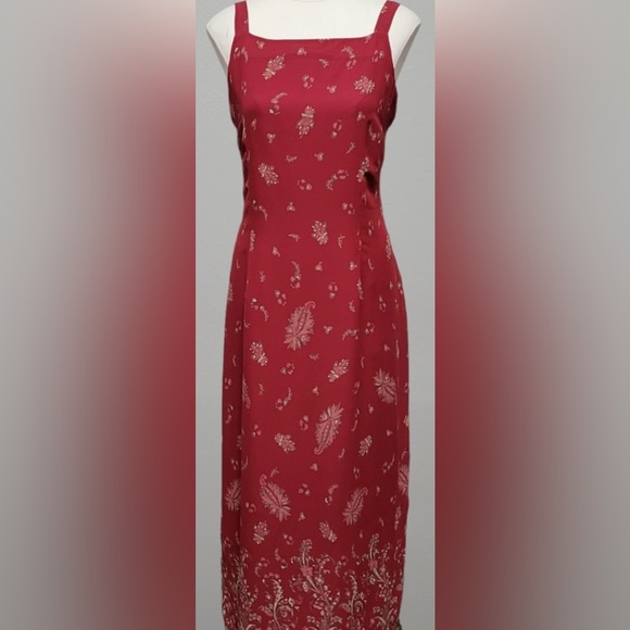 Eddie Bauer Dresses & Skirts - Vintage Eddie Bauer Maroon Floral Midi Dress Petite 6